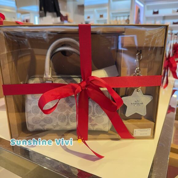 NWT Coach Boxed Mini Rowan Crossbody Bag And Mirror Bag Charm Set CX186 Silver - Picture 1 of 11